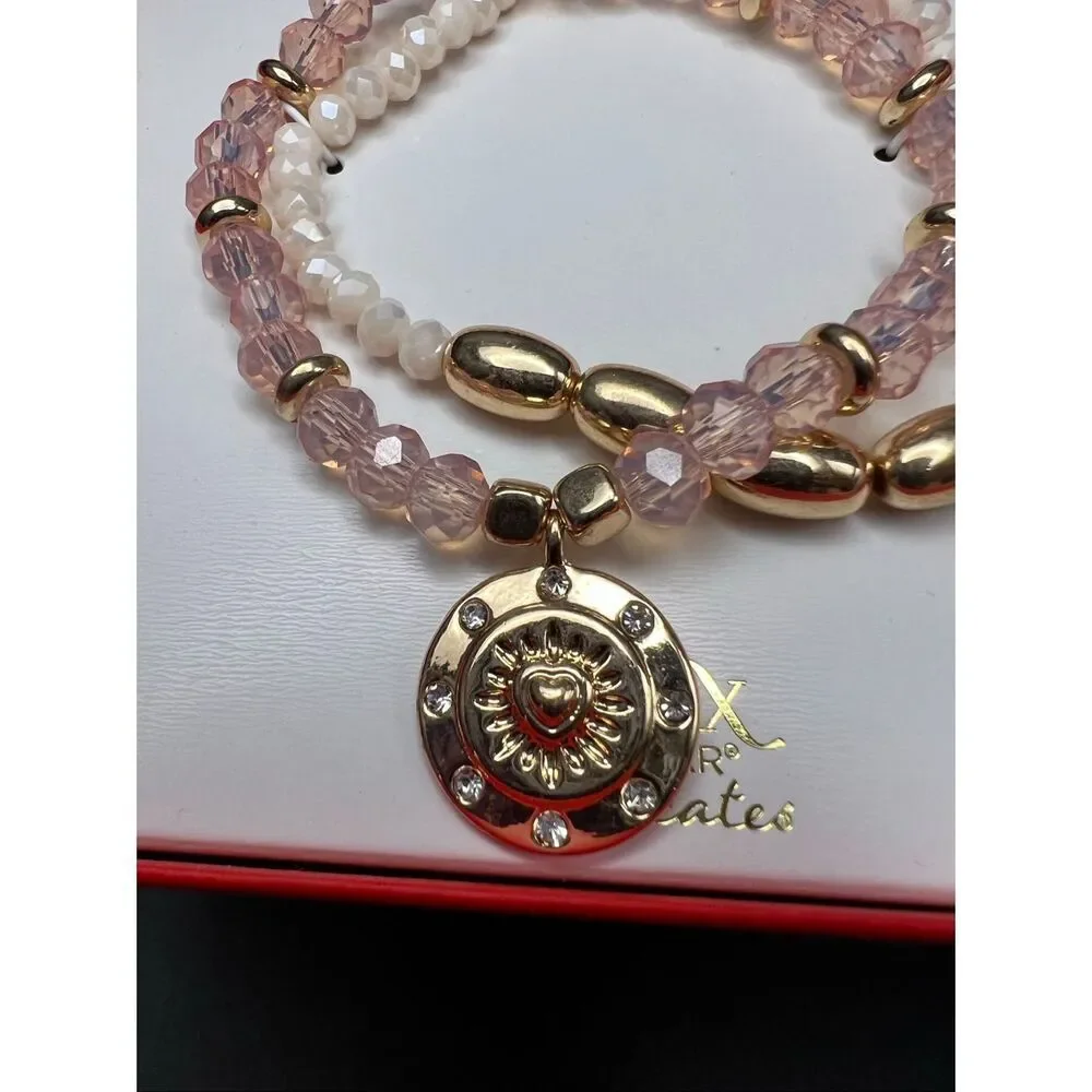 New in Box! Bijoux Bar Gold Tone Glass Stretch Set of 2 Stackable Bracelets